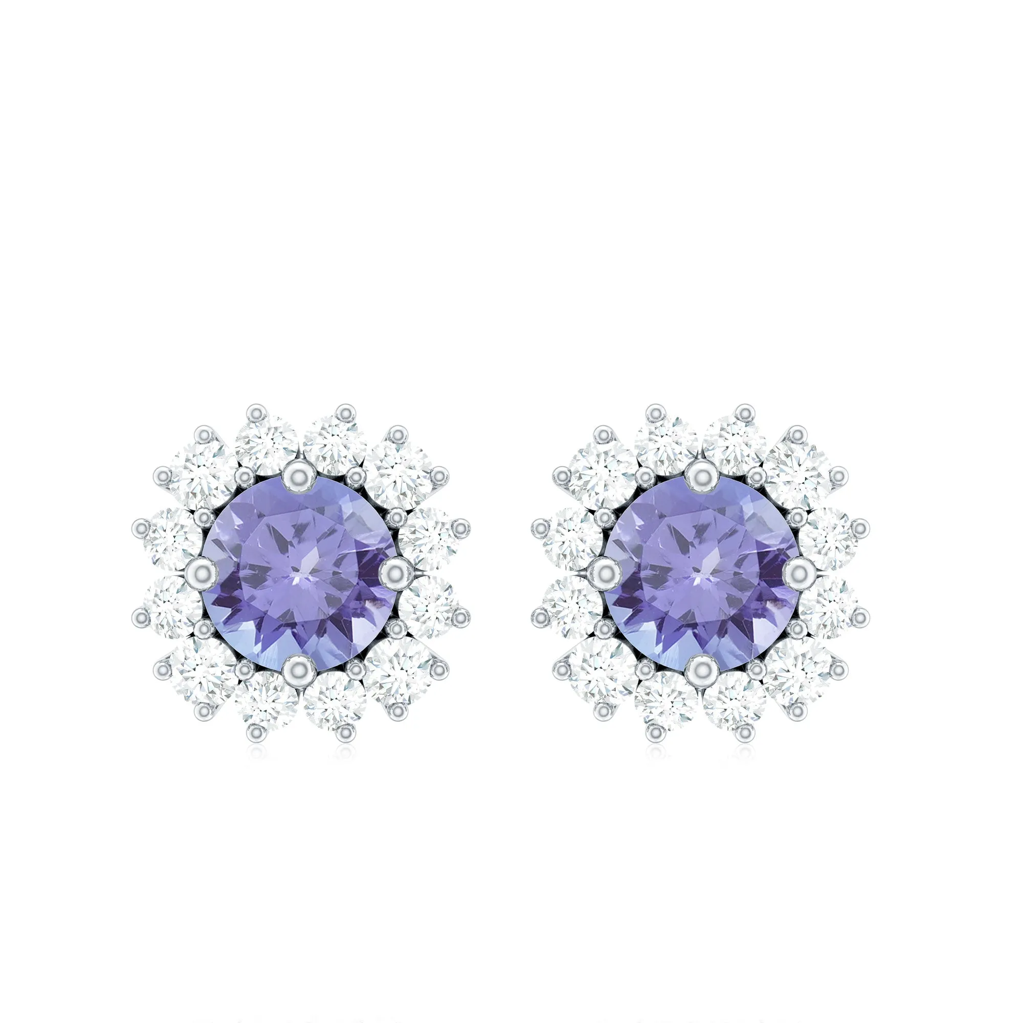 1 CT Classic Blue Tanzanite and Diamond Halo Stud Earrings