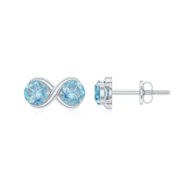 1 CT Simple Aquamarine Two Stone Infinity Stud Earrings