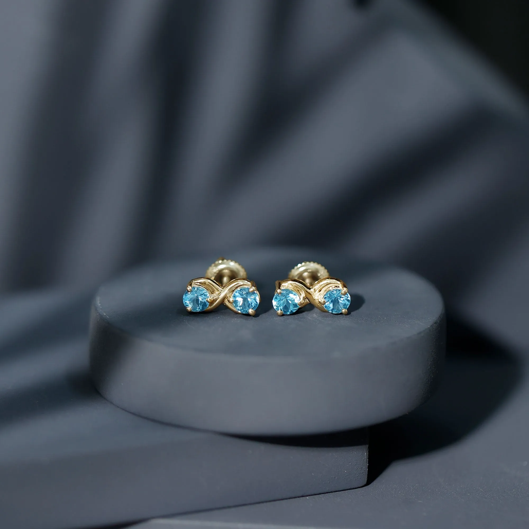 1 CT Simple Aquamarine Two Stone Infinity Stud Earrings