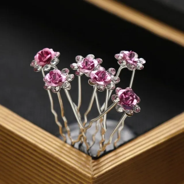 10PCS  Bridal U-Shaped Pin Pearl-Encrusted Zircon Flower Hairpin Wedding Accessory