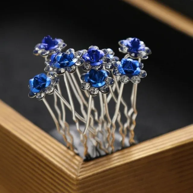 10PCS  Bridal U-Shaped Pin Pearl-Encrusted Zircon Flower Hairpin Wedding Accessory