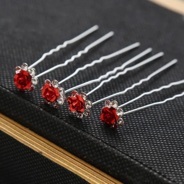 10PCS  Bridal U-Shaped Pin Pearl-Encrusted Zircon Flower Hairpin Wedding Accessory