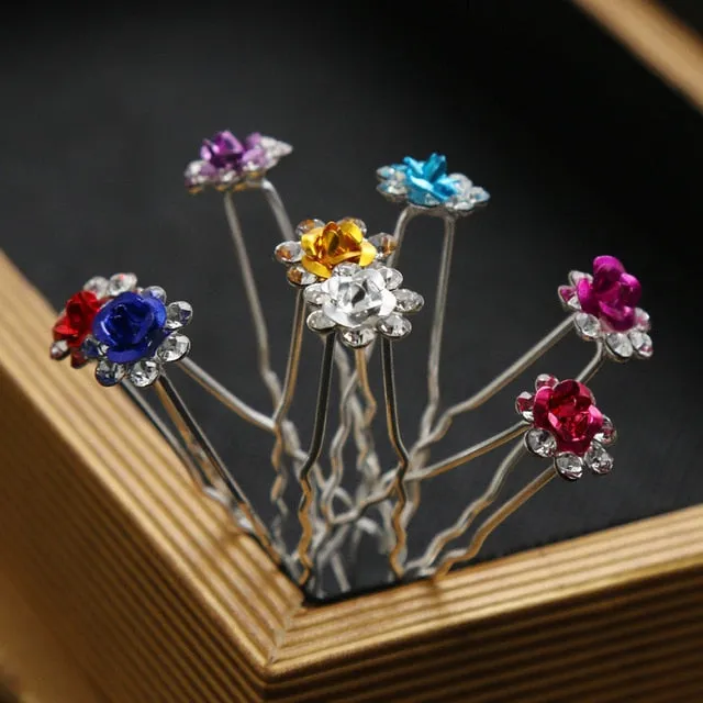 10PCS  Bridal U-Shaped Pin Pearl-Encrusted Zircon Flower Hairpin Wedding Accessory