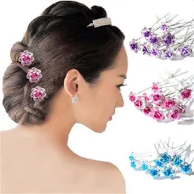 10PCS  Bridal U-Shaped Pin Pearl-Encrusted Zircon Flower Hairpin Wedding Accessory