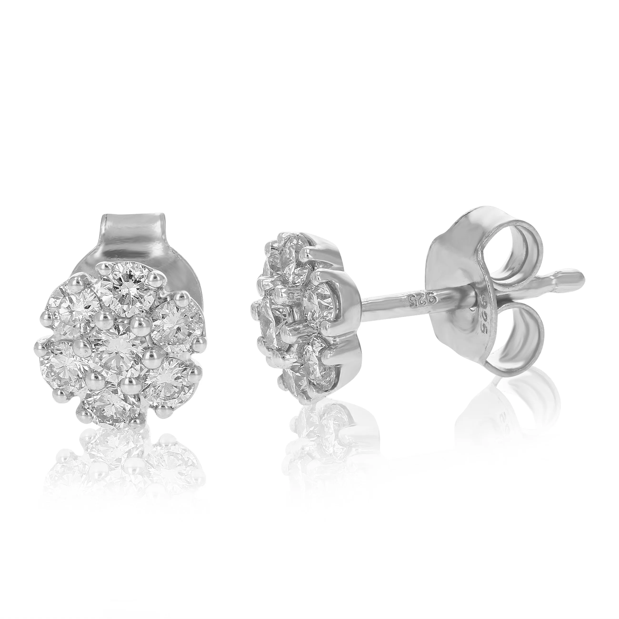 1/2 cttw Round Lab Grown Diamond Stud Earrings in .925 Sterling Silver Prong Set