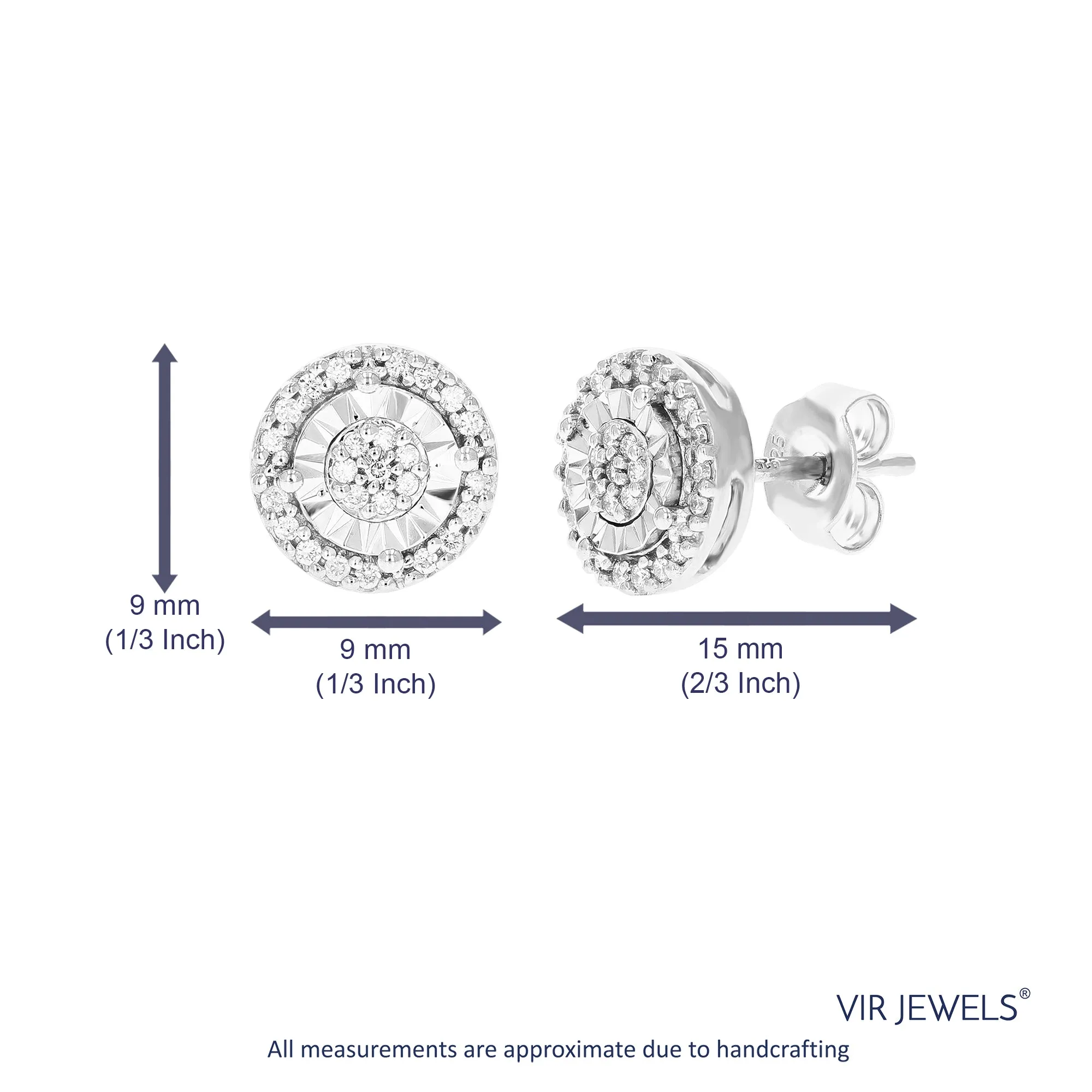 1/4 cttw 58 Stones Round Lab Grown Diamond Studs Earrings .925 Sterling Silver Prong Set 1/3 Inch