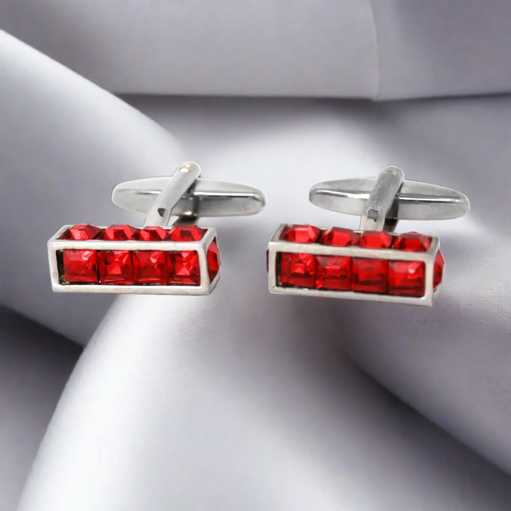 14 Red Crystal in Cylinder sqare Cufflink (Online Exclusive)