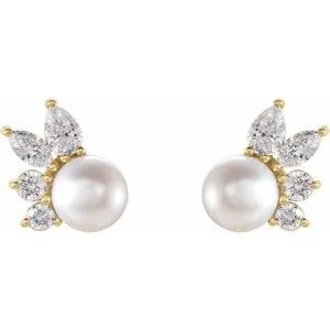 14K Yellow Gold Akoya Cultured Pearl & 1/2 CTW Diamond Earrings