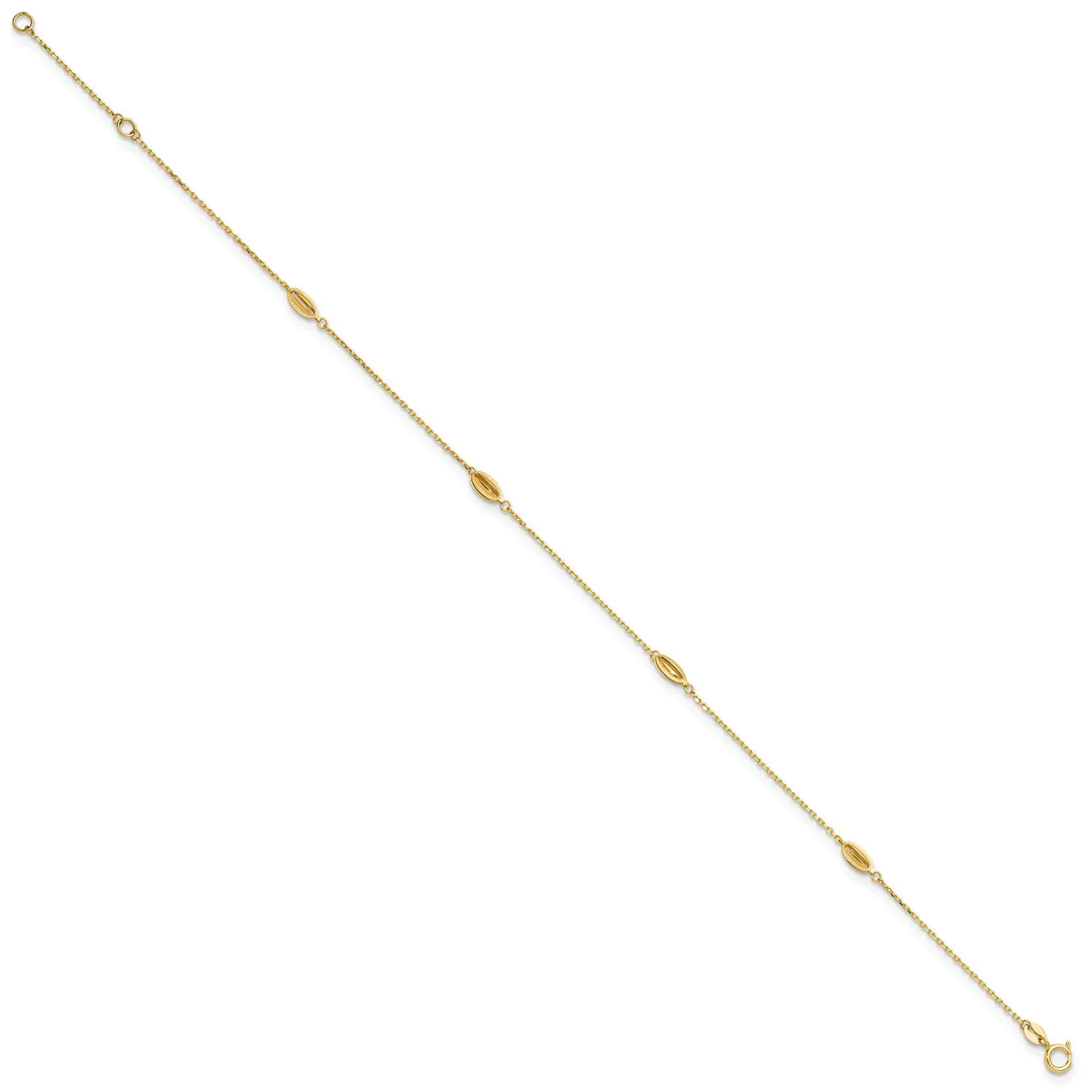 14K Yellow Gold Polished Oval Charm Anklet, 9 inch   1 inch Extension