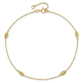 14K Yellow Gold Polished Oval Charm Anklet, 9 inch   1 inch Extension