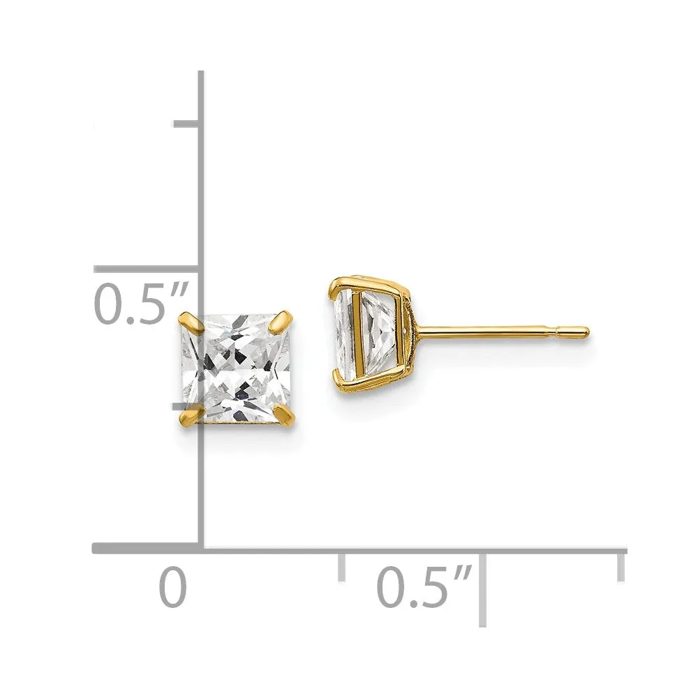 14KT Yellow Gold 5MM Square Cubic Zirconia Stud Earrings