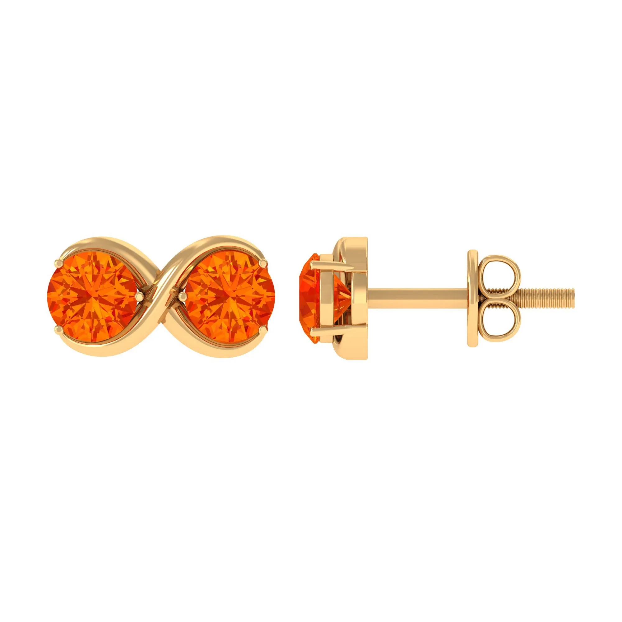 1.50 CT Orange Sapphire Simple Infinity Stud Earrings for Her