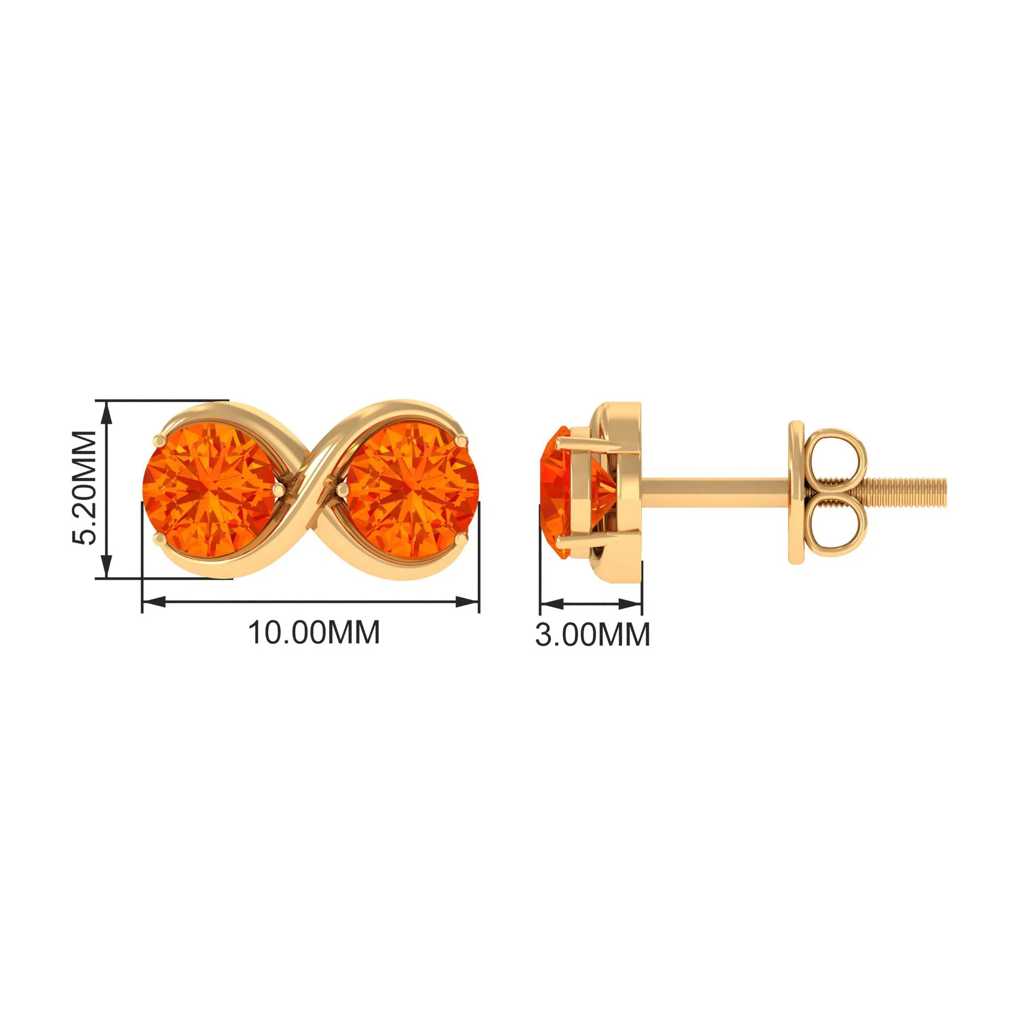 1.50 CT Orange Sapphire Simple Infinity Stud Earrings for Her