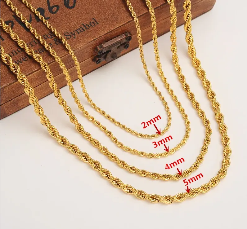 24k Gold color  Filled Necklace Chain for Men and Women Necklace Bracelet  Gold rope Chain Necklace High Quality - AliExpress 36