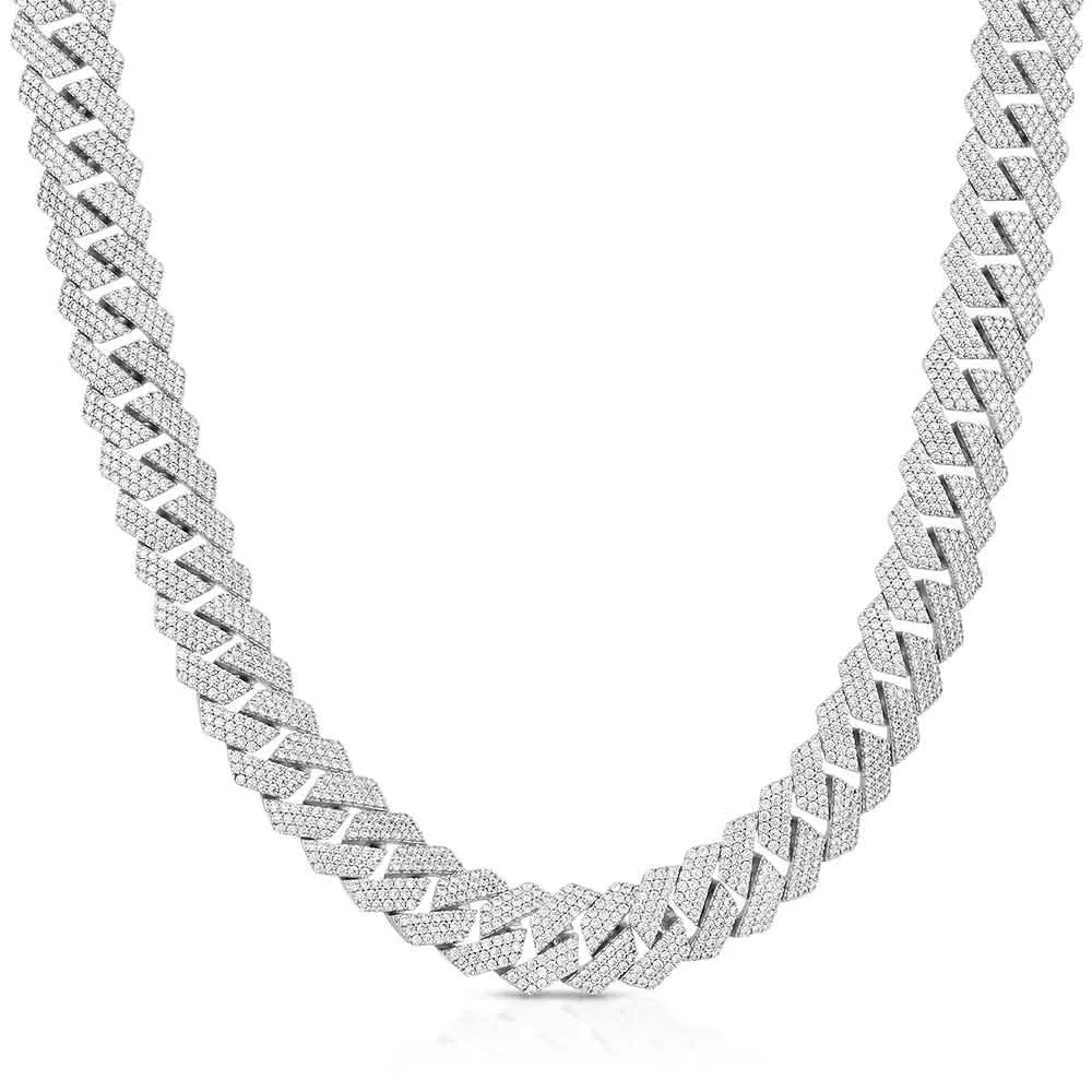 3 Row Diamond Cuban Link Chain White Gold 8mm