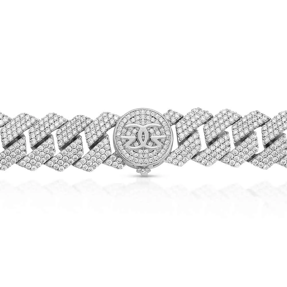 3 Row Diamond Cuban Link Chain White Gold 8mm