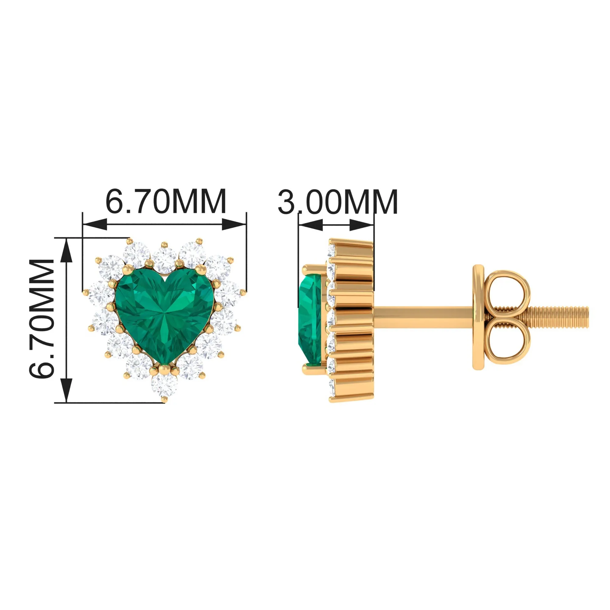 3/4 CT Heart Shape Created Emerald and Diamond Halo Stud Earrings