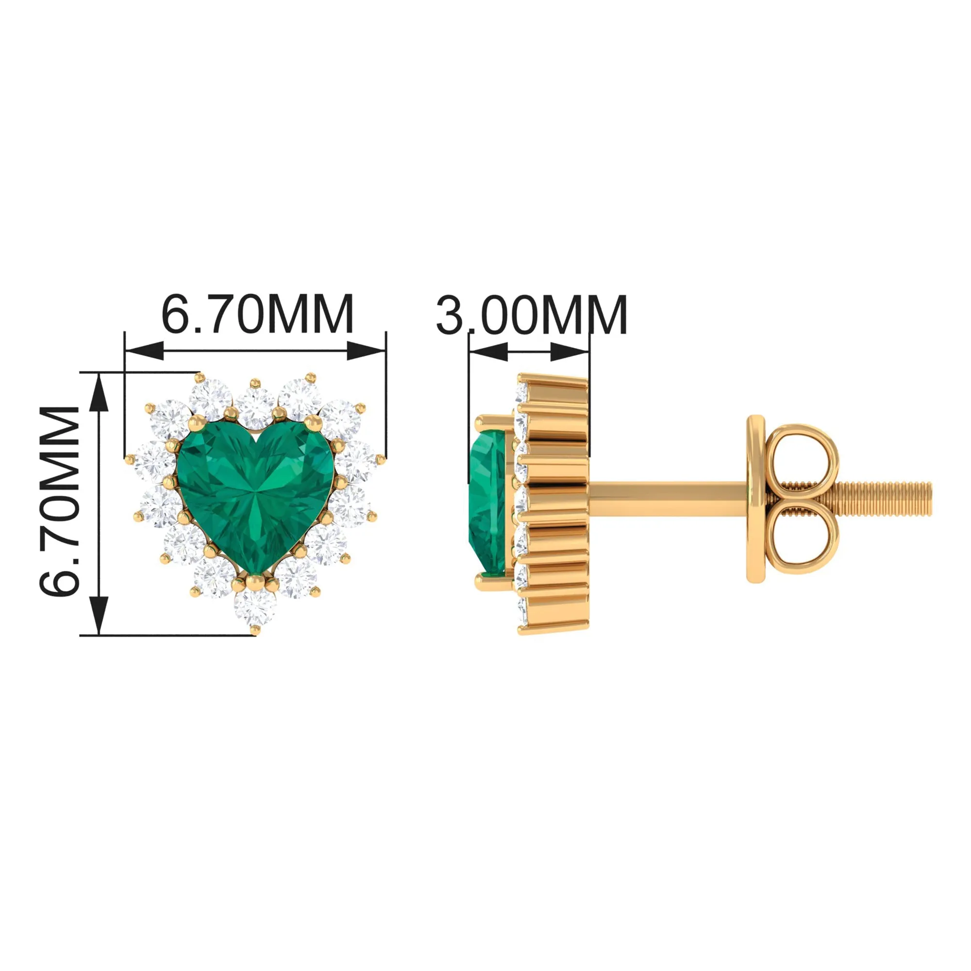 3/4 CT Heart Shape Created Emerald and Diamond Halo Stud Earrings