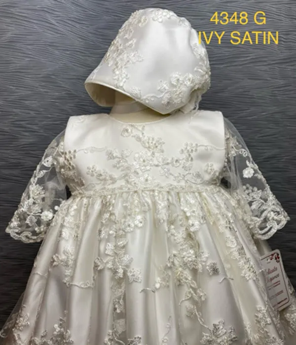 4348 G Ivory Satin and Lace Christening Gown