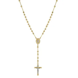 4mm Diamond-Cut Cross Rosary Crucifix Chain Necklace 10K Yellow Gold