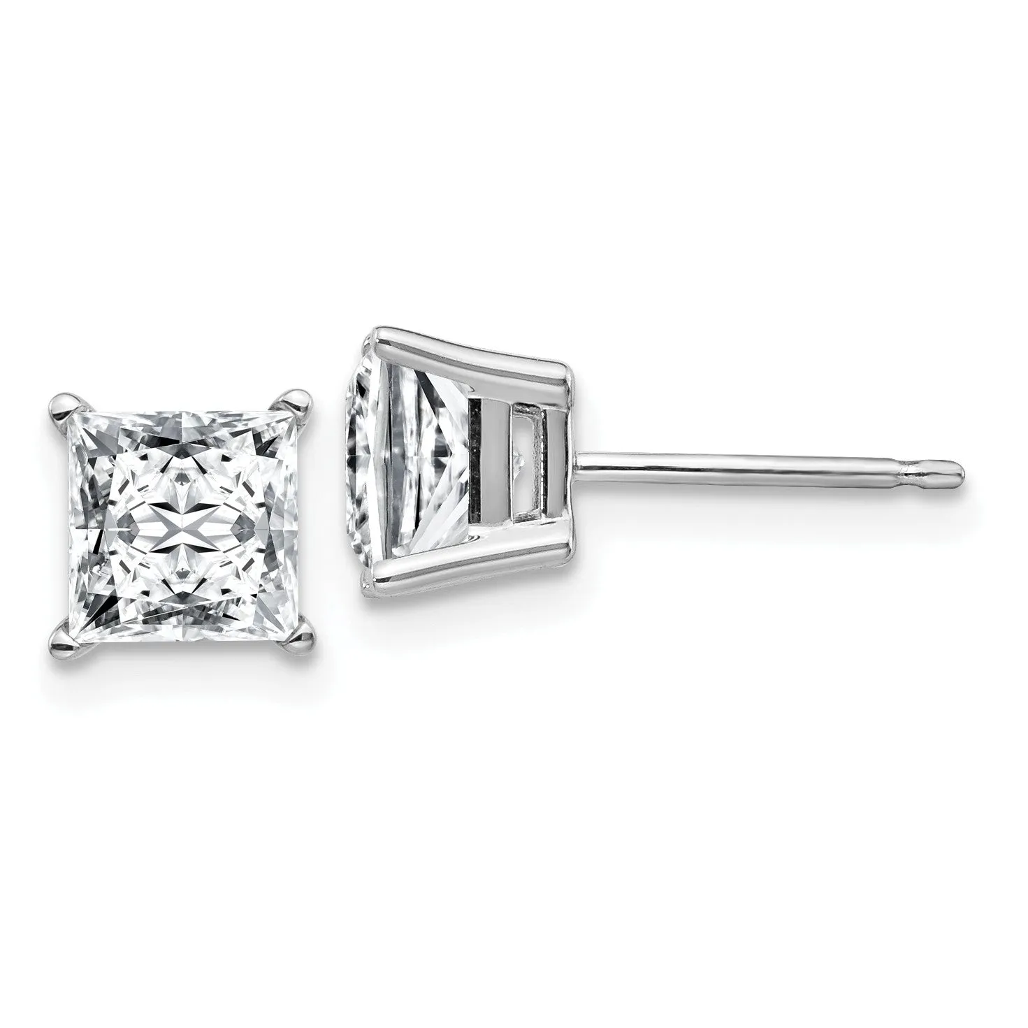 6MM Princess Cut Moissanite Stud Earrings in 14KT White Gold