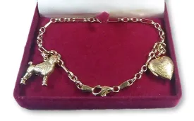 9ct Gold Bracelet Poodle And Heart / Locket Charms 1970s Solid Gold Bracelet Poodle Owners Gift