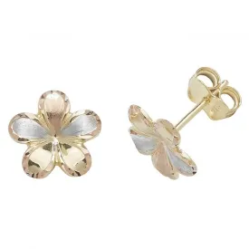 9ct Gold Tricolour Flower Stud Earrings ES418