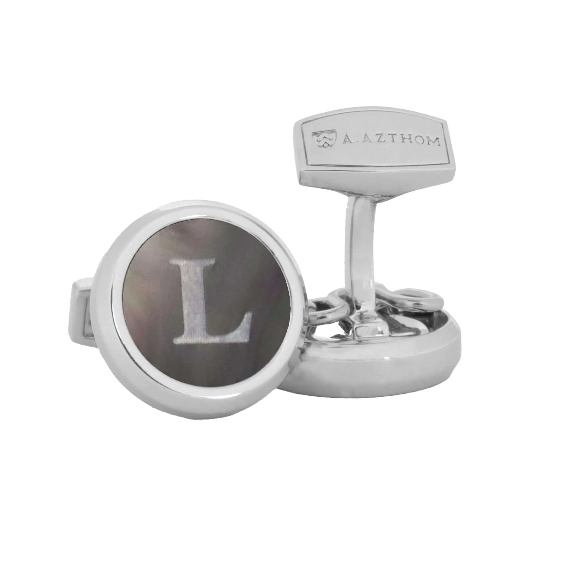 Aurum Mother of Pearl Monogram Cufflinks with Clip-on Button Covers