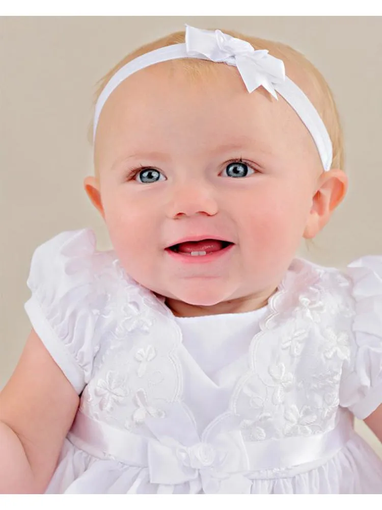 Baby Girls White Satin White Ribbon Flower Sarah Faye Headband