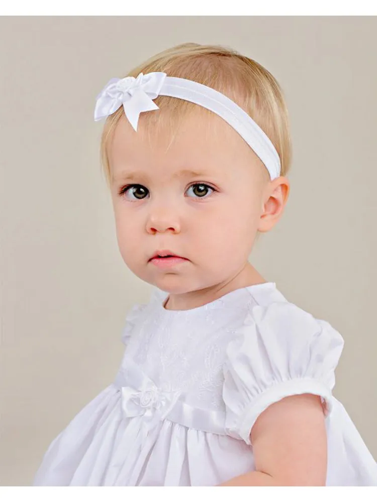 Baby Girls White Satin White Ribbon Flower Sarah Faye Headband