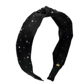 Bari Lynn Rhinestone Satin Knot Headband - Black