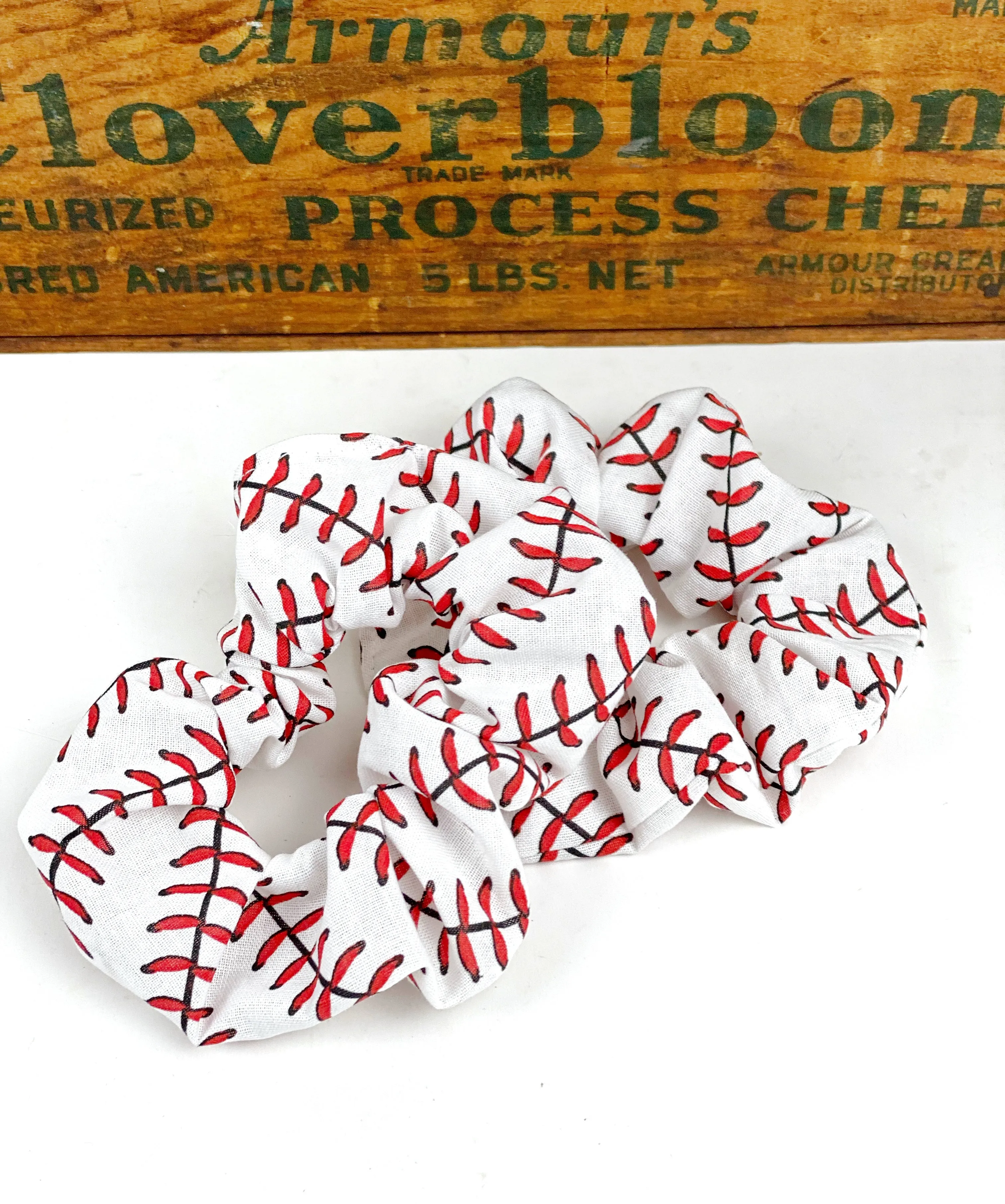 Baseball Stitching Hair Scrunchies, Fabric Hair Scrunchie, 100% Cotton Scrunchie, Fabric Scrunchies, Ponytail Holder, Handmade Scrunchie