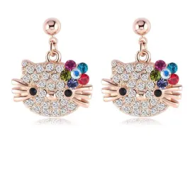 Beautiful Cat Earrings 18k Rose Gold Plated Multi Color