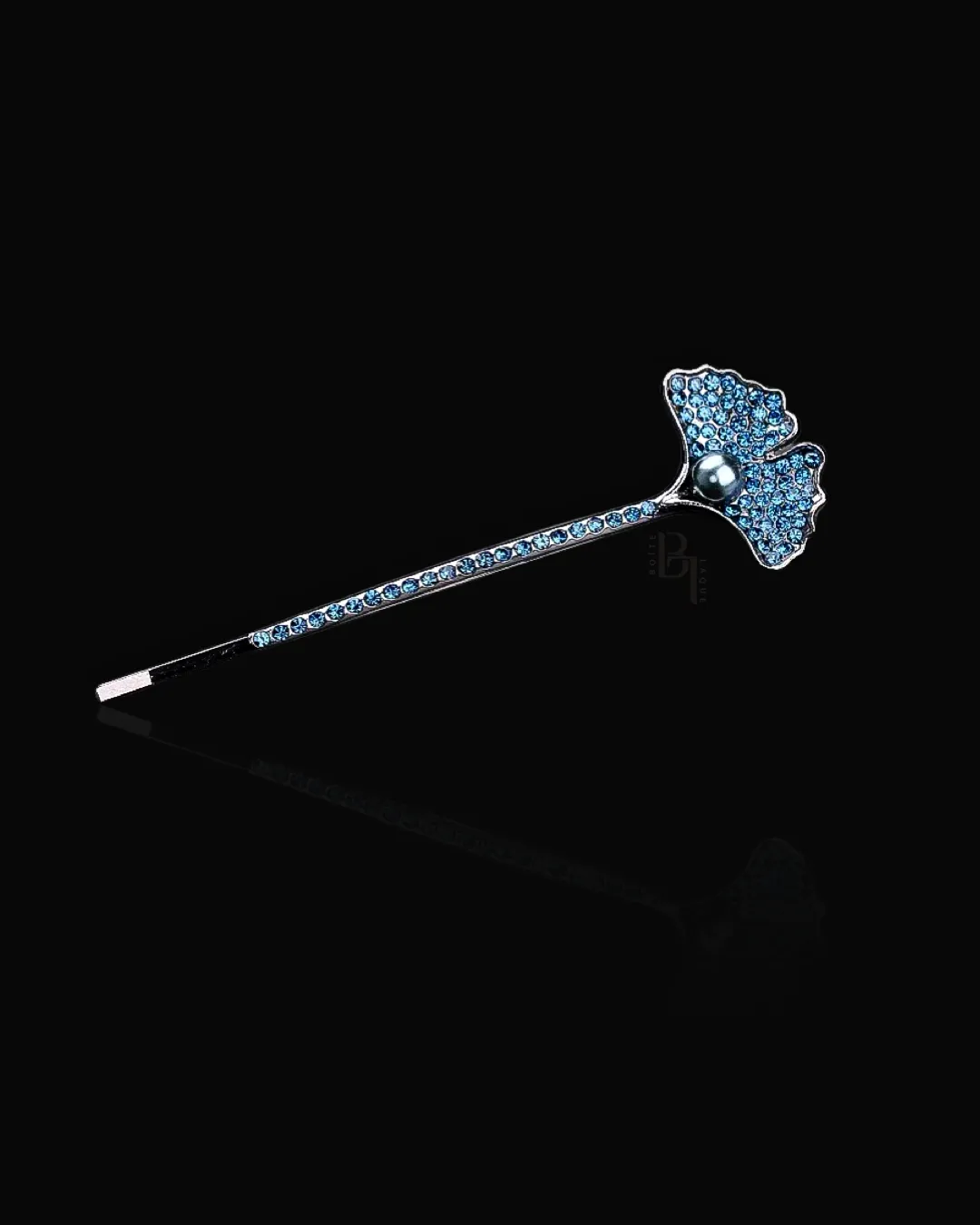 Blue Ginkgo Pearl Hair Pin with Set of Signature Silver Bobby Pins