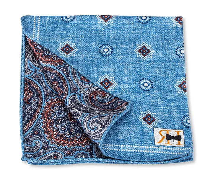 Blue Medallions/Paisley Pocket Square - 5646