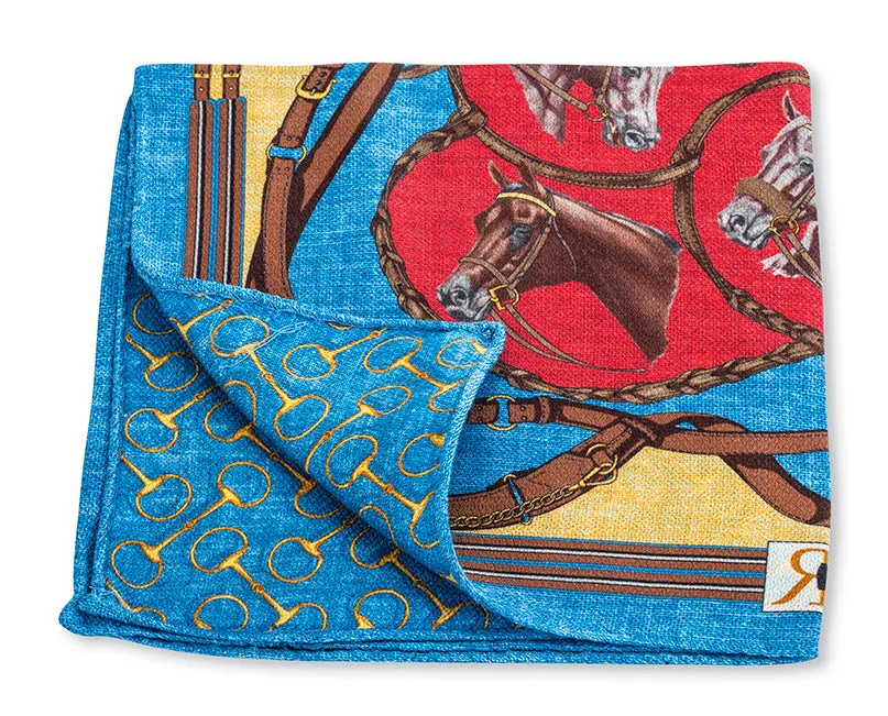 Blue/Red Equestrian Pocket Square - 5543