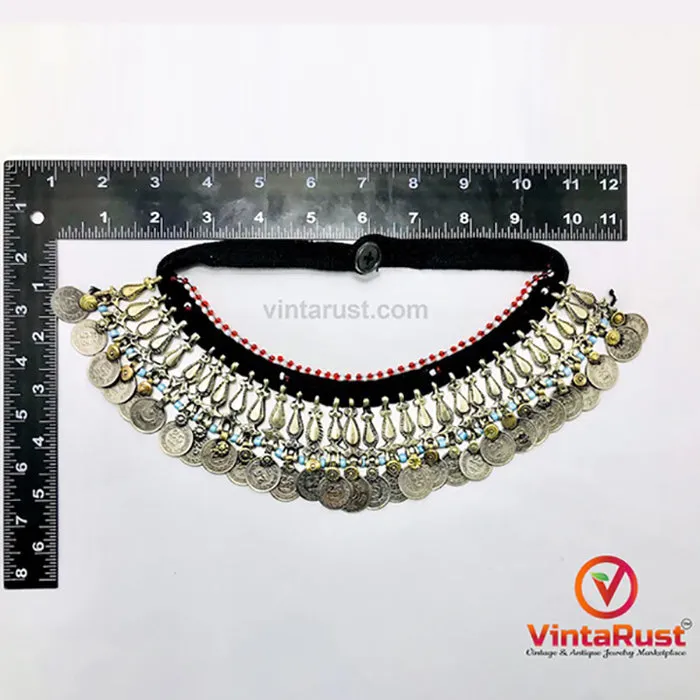 Boho Choker Necklace With Beads and Vintage Coins