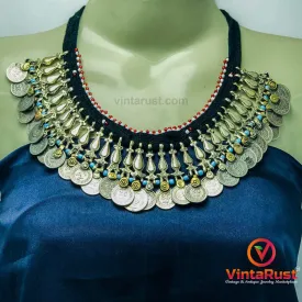 Boho Choker Necklace With Beads and Vintage Coins