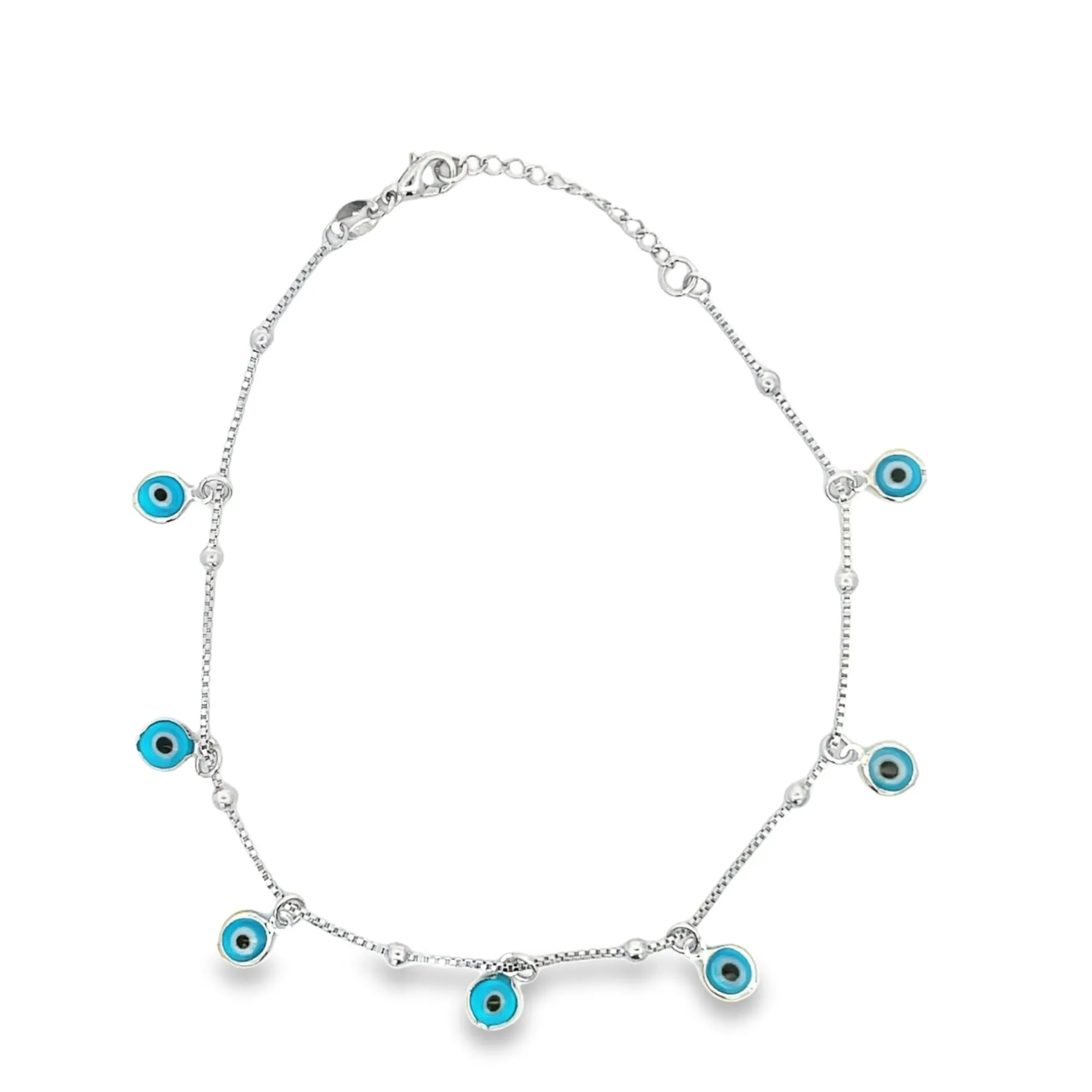 Box and Bead Evil Eye Charm Anklet (E182)