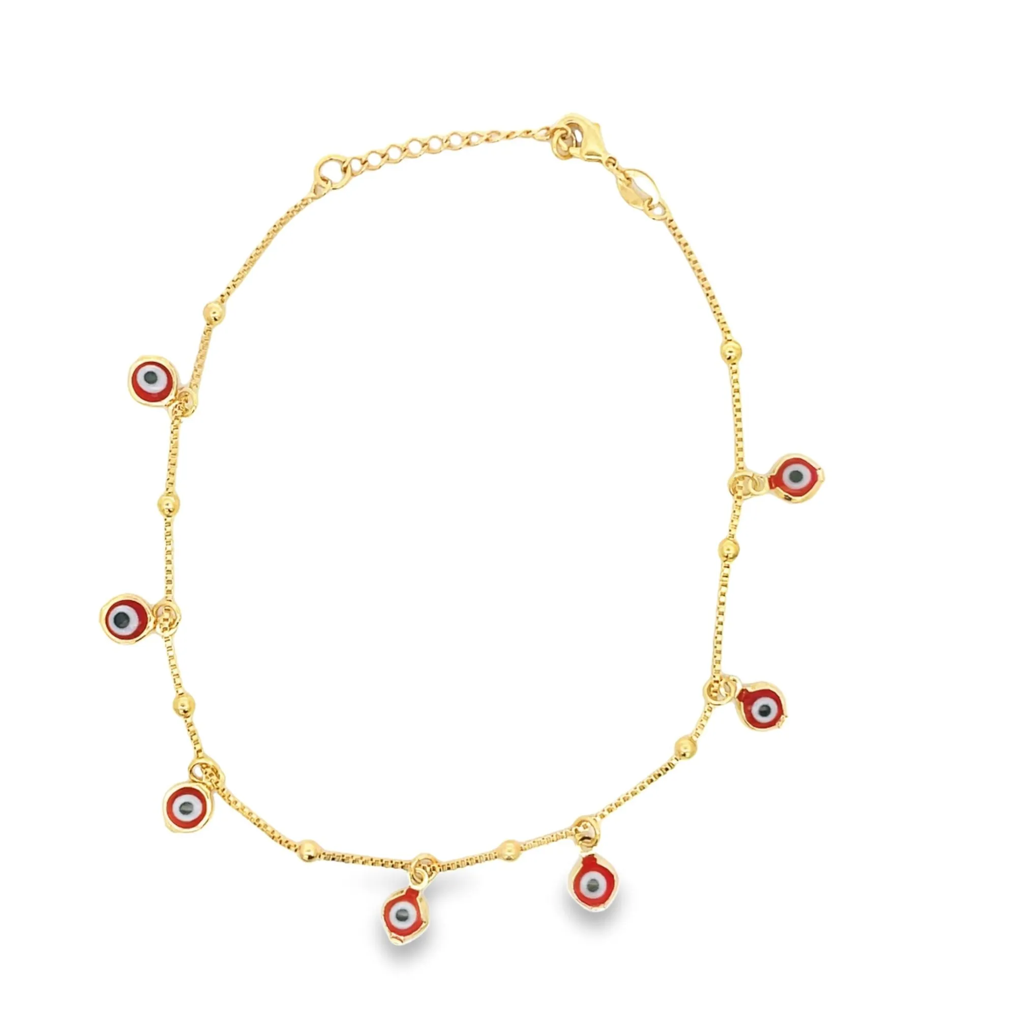 Box and Bead Evil Eye Charm Anklet (E182)