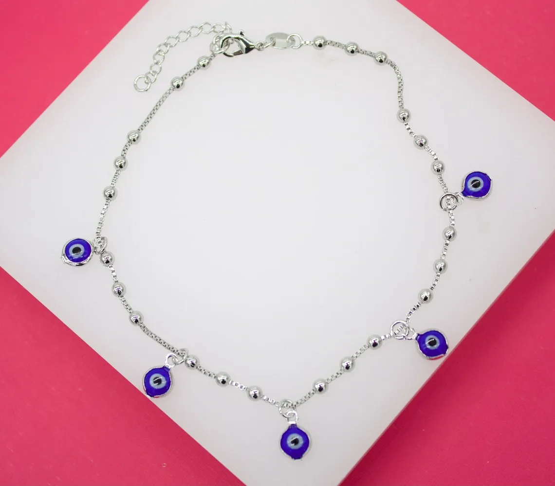 Box and Bead Evil Eye Charm Anklet (E182)