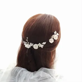 Bridal Hair Pins Set with White Flowers-Magnolia