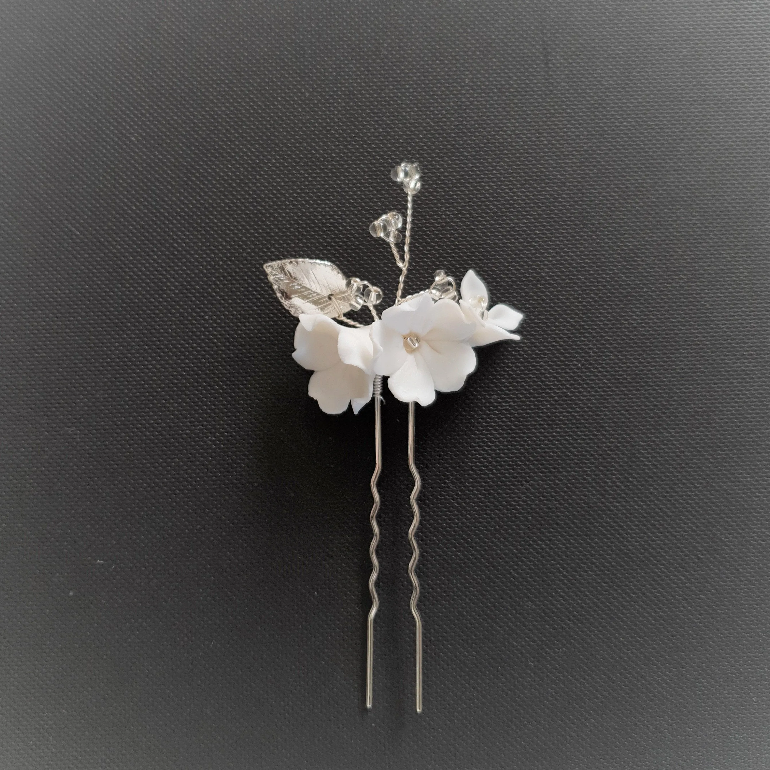 Bridal Hair Pins Set with White Flowers-Magnolia