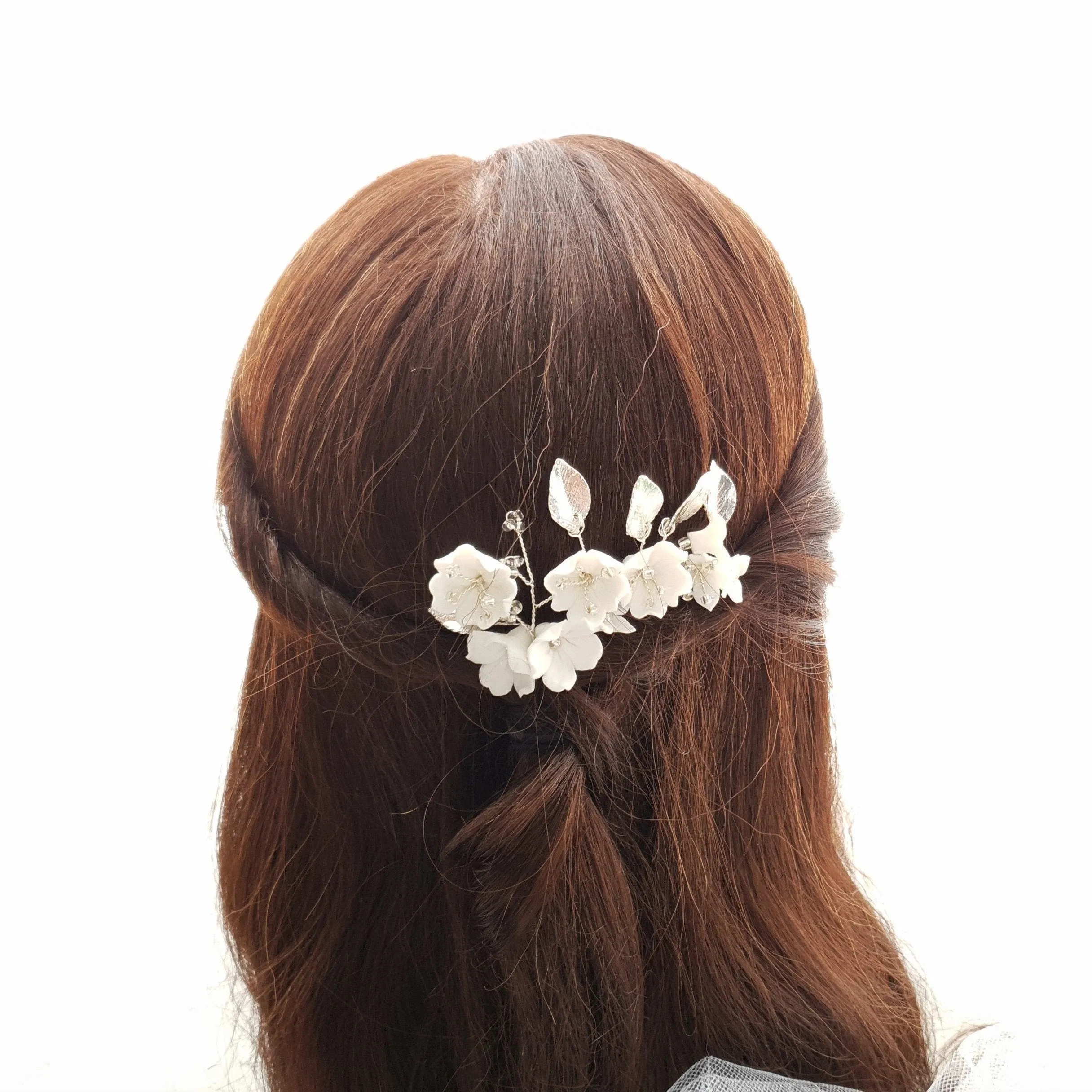 Bridal Hair Pins Set with White Flowers-Magnolia