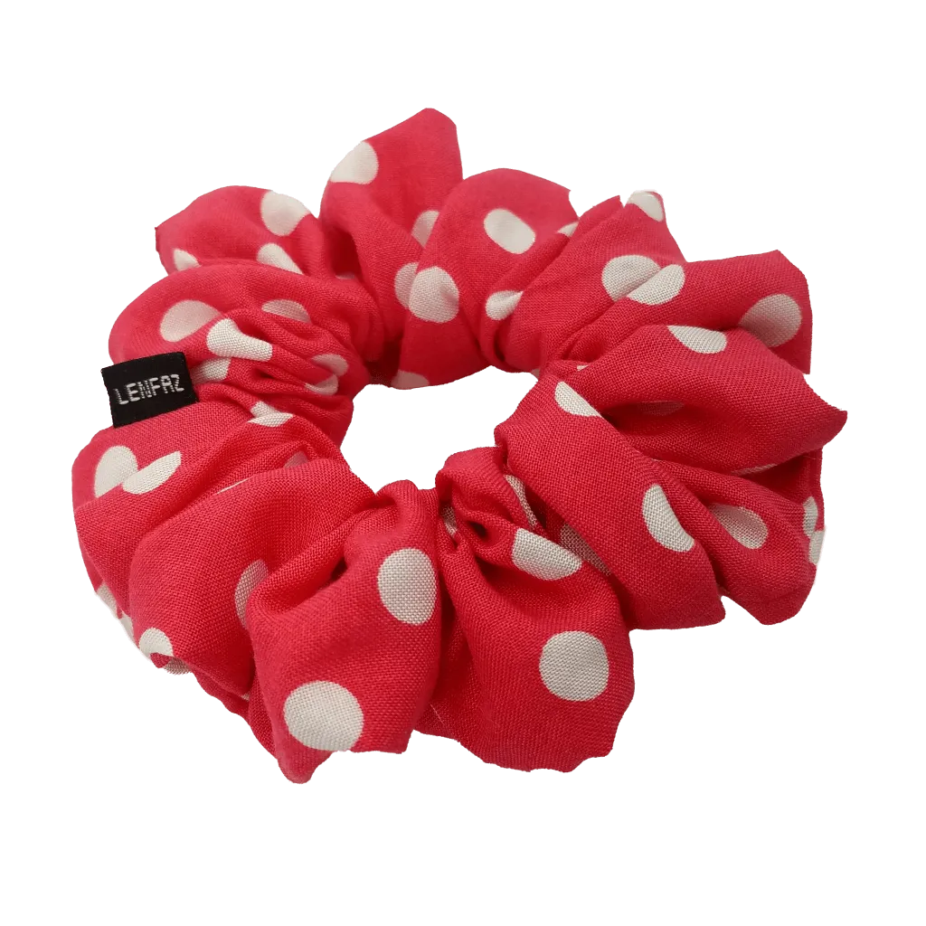 Bright Coral Pink Polka Dot Scrunchie