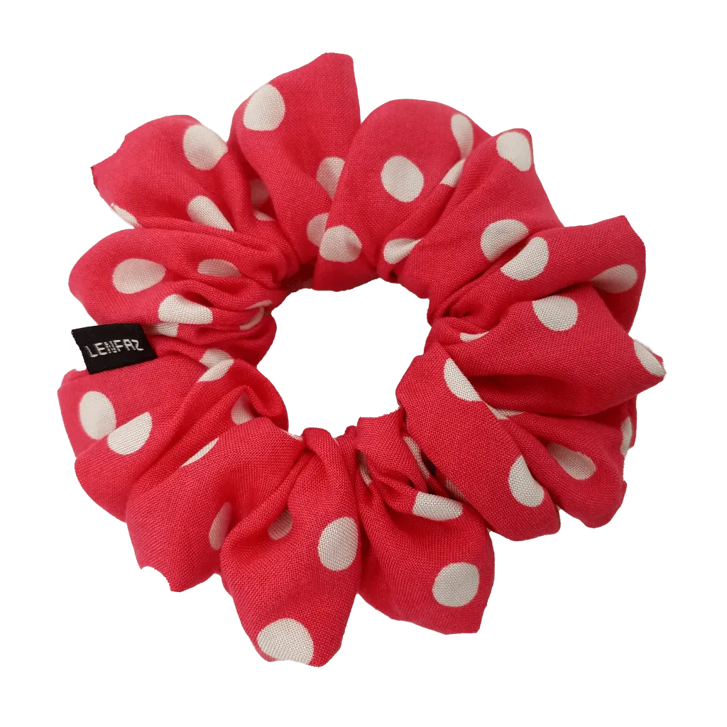 Bright Coral Pink Polka Dot Scrunchie