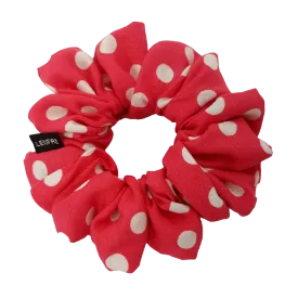 Bright Coral Pink Polka Dot Scrunchie