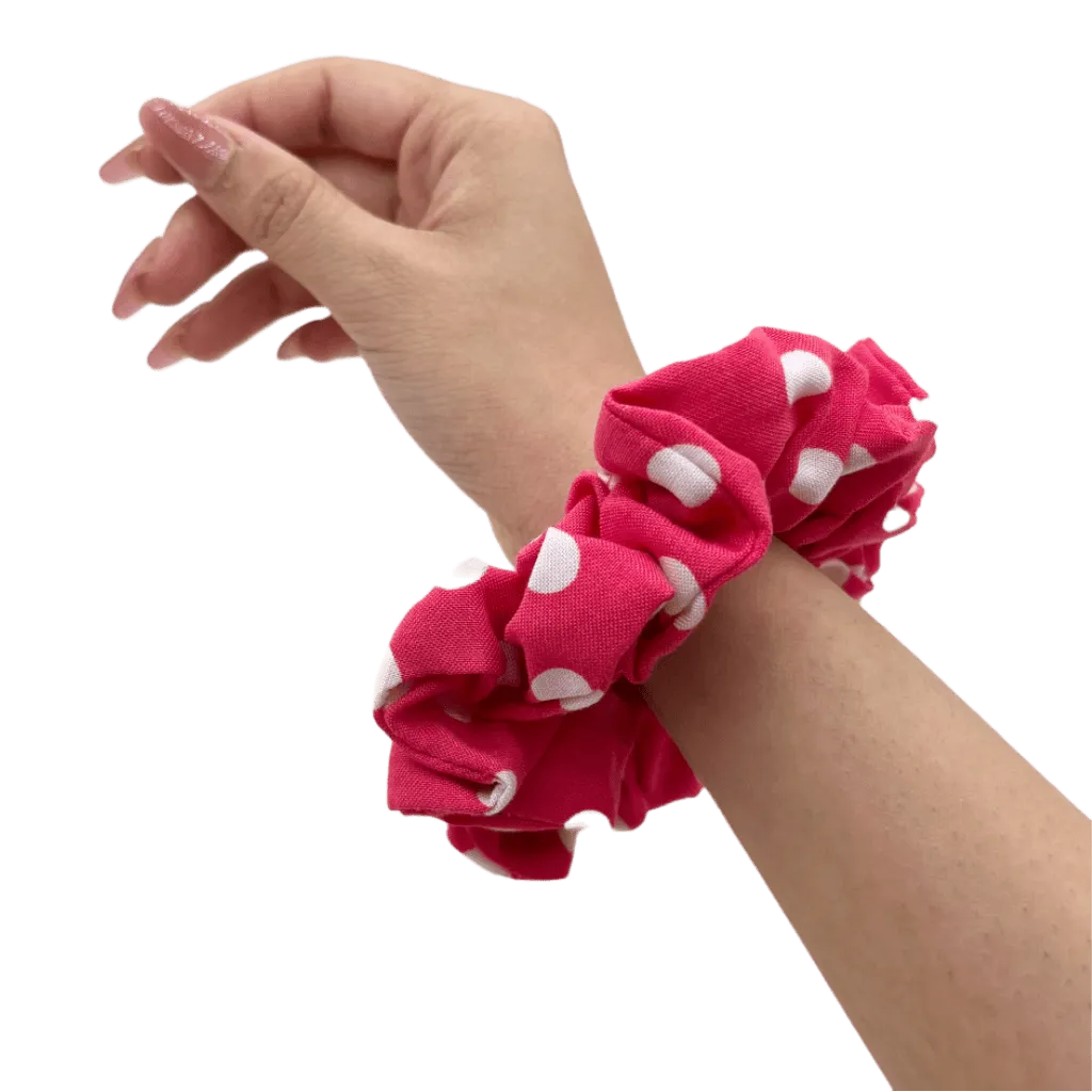 Bright Coral Pink Polka Dot Scrunchie