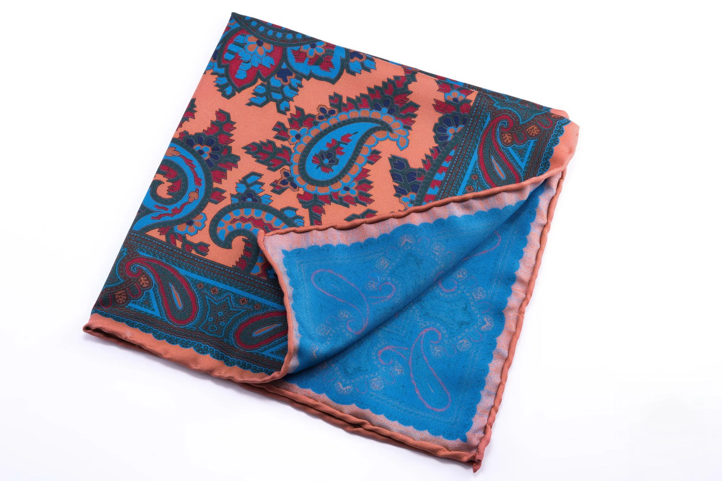 Bronze Orange Paisley Madder Silk Pocket Square