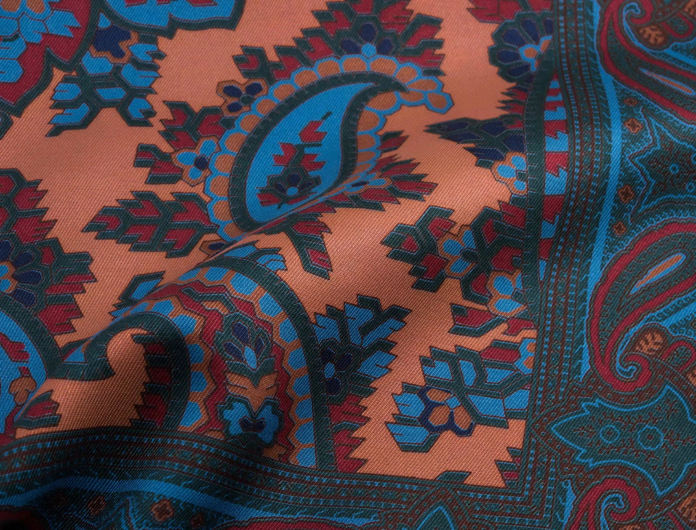 Bronze Orange Paisley Madder Silk Pocket Square